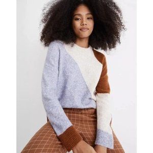 Madewell Cedarbrook Pullover Sweater Colorblock Purple Tan Size M